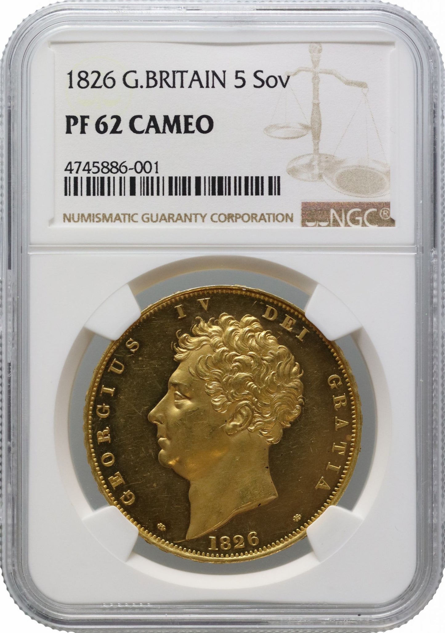 George IV 1826 proof Five-Pounds PF62CAM, circa 400 struck