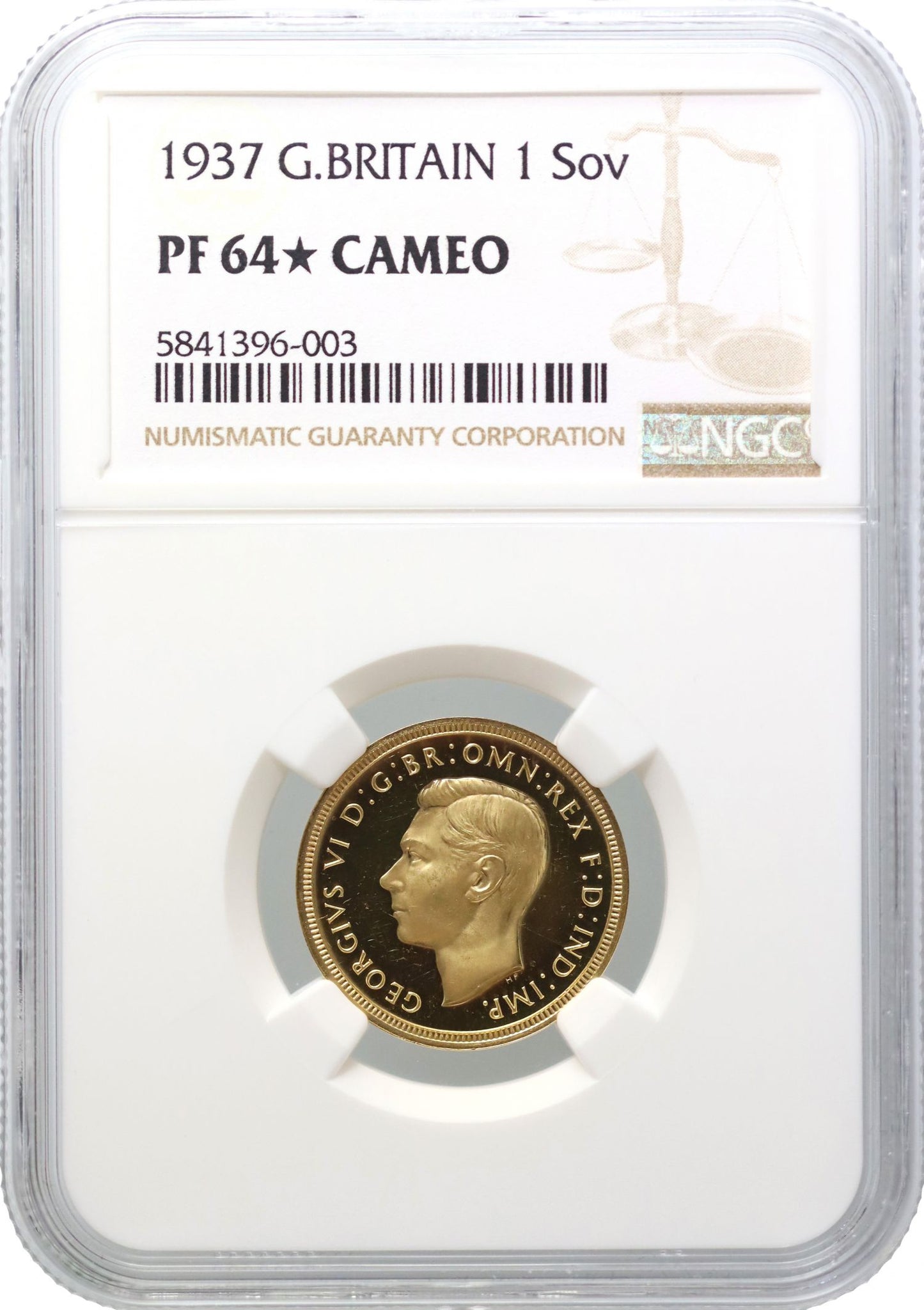 George VI 1937 proof Sovereign NGC PF64* CAMEO Coronation issue