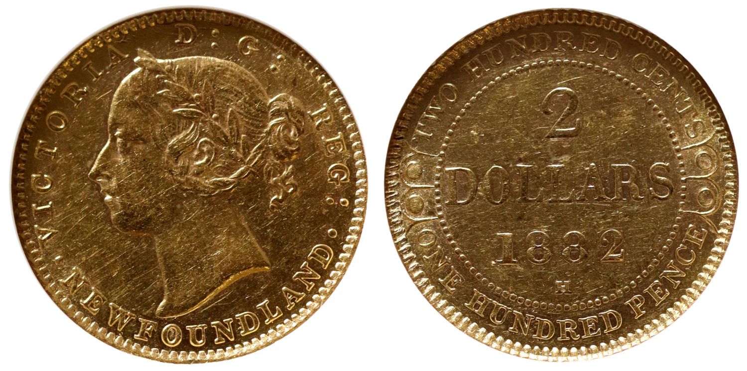 Newfoundland, Gold $2, 1882H, ANACS AU50.