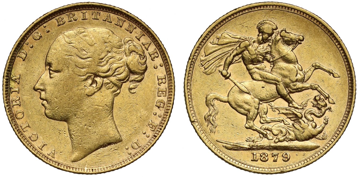 Victoria 1879 Sovereign St George London Mint, very rare low mintage