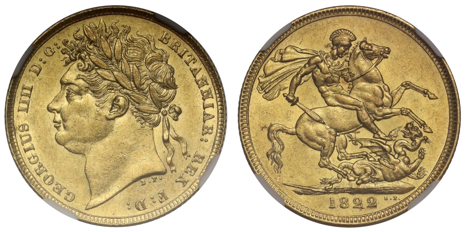 George IV 1822 Sovereign laureate head AU58