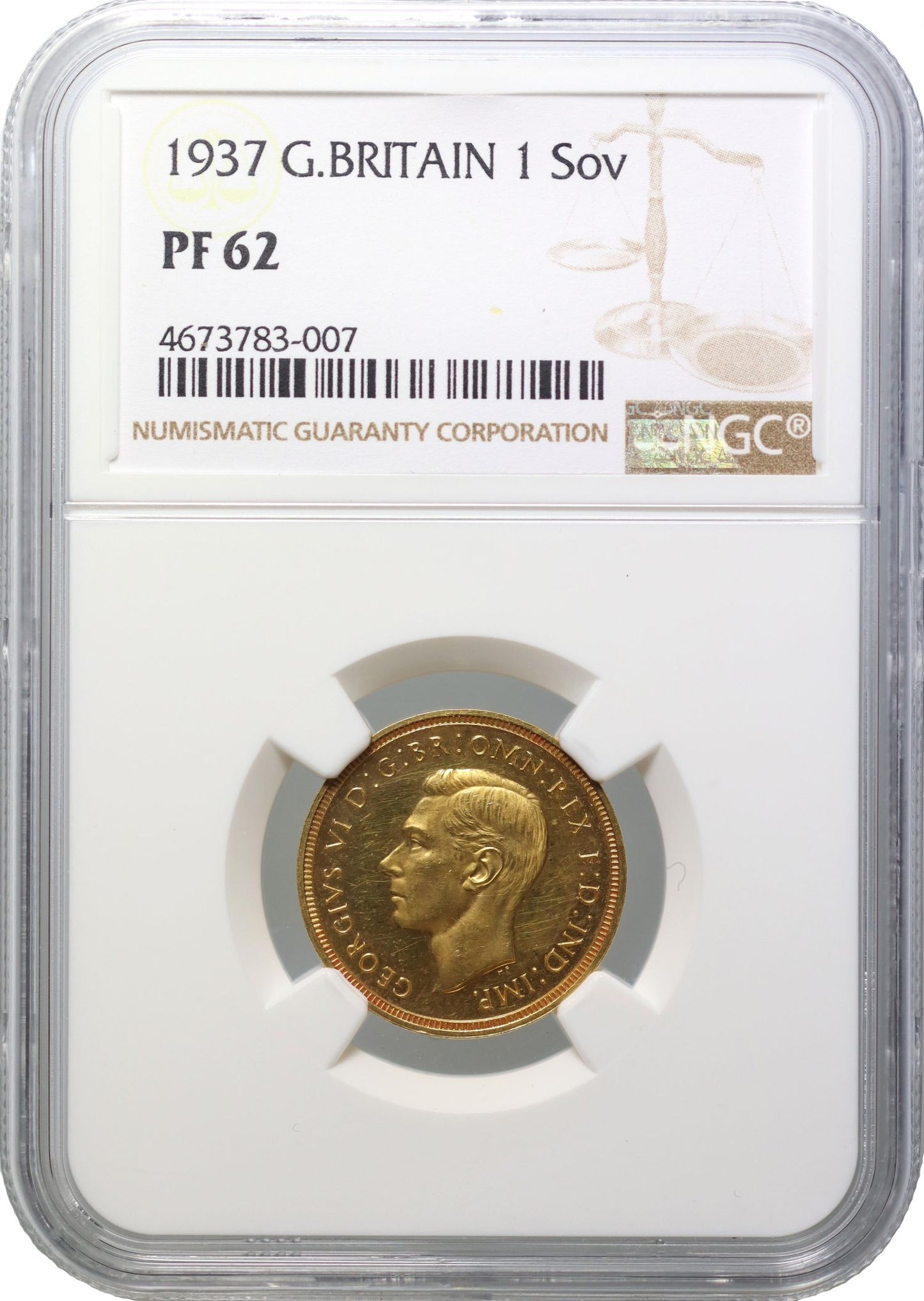 George VI 1937 proof Sovereign PF62 Coronation issue
