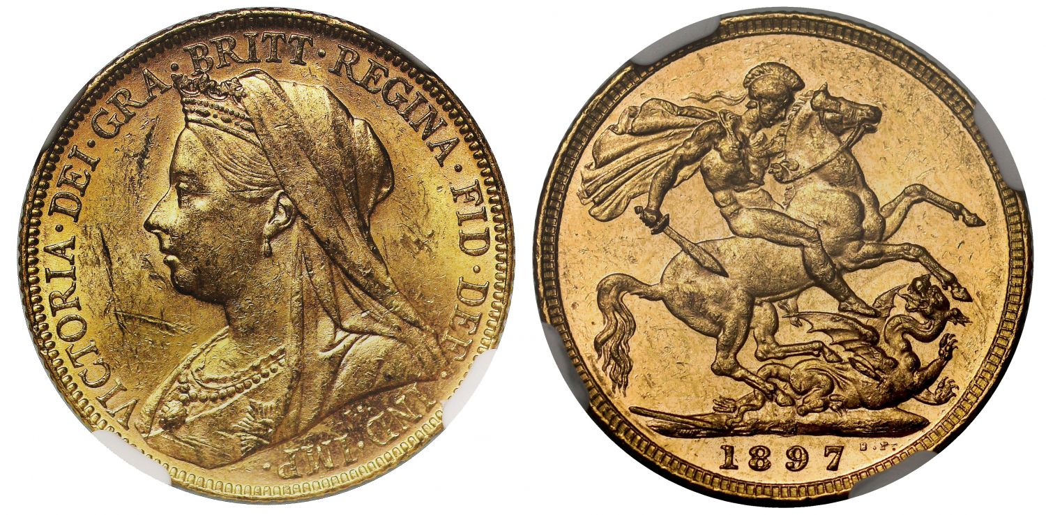 Victoria 1897-M Sovereign old head NGC MS61