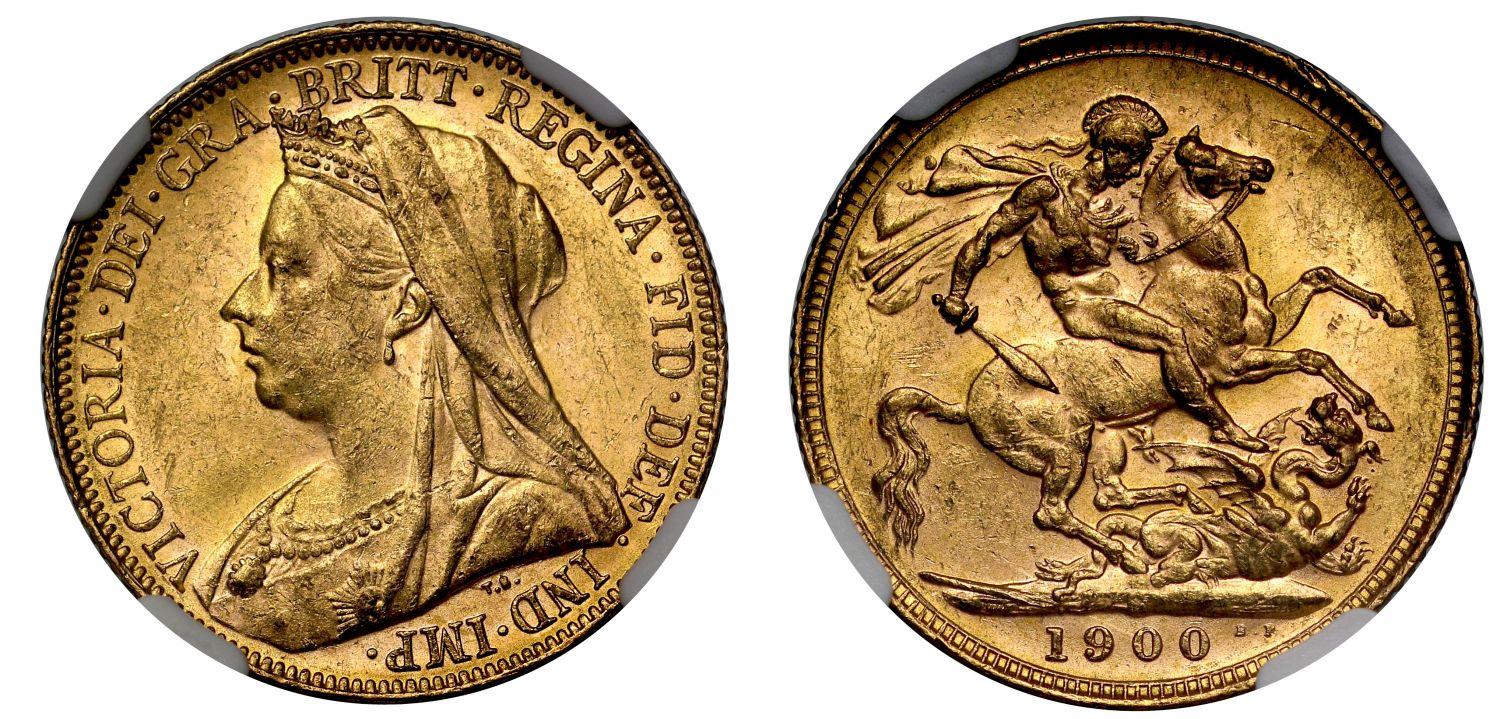 Victoria 1900-M Sovereign old head MS62
