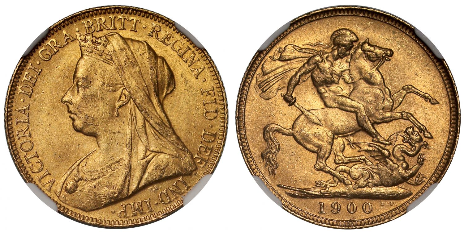 Victoria 1900-P Sovereign old head MS62
