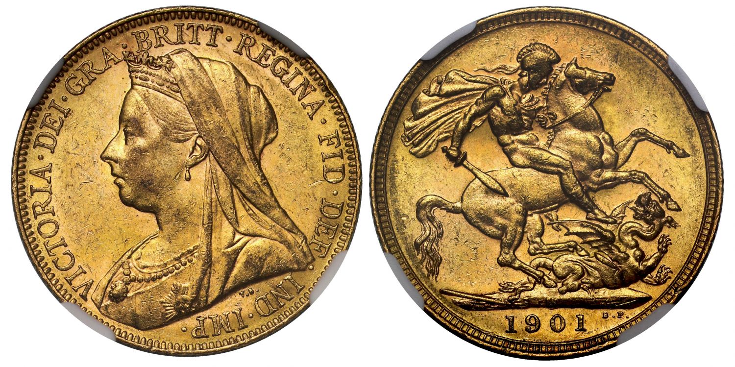 Victoria 1901-M Sovereign, NGC MS61