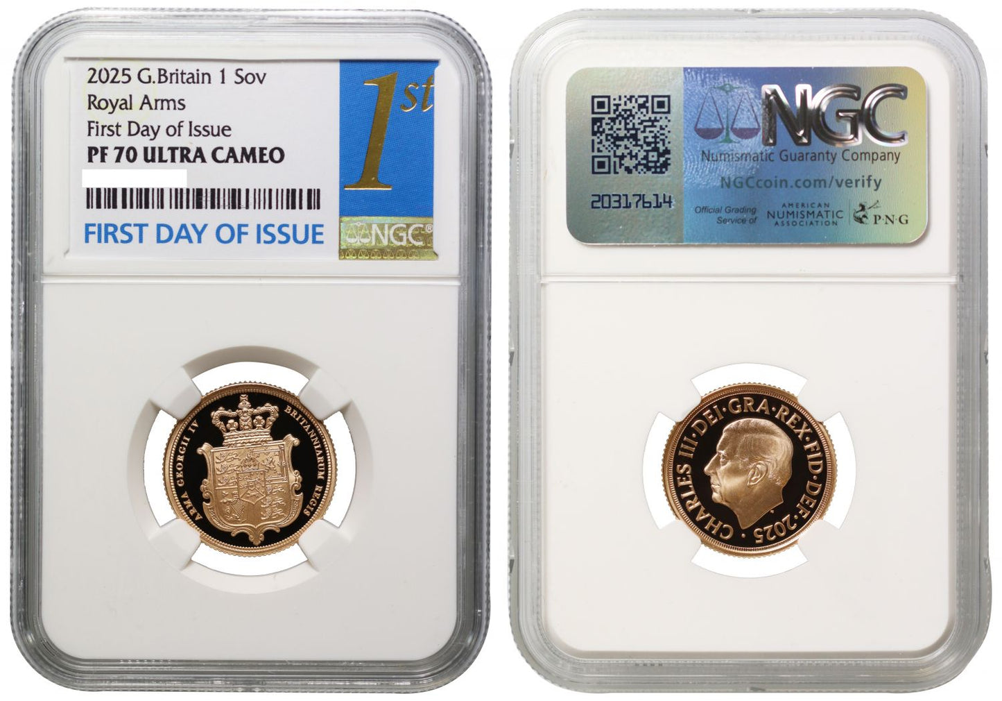 *Charles III 2025 gold PF70 UC FDI shield Sovereign