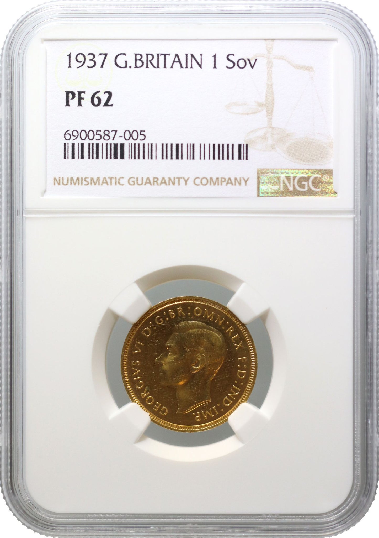 George VI 1937 proof Sovereign, Coronation issue NGC PF62, 5,501 struck