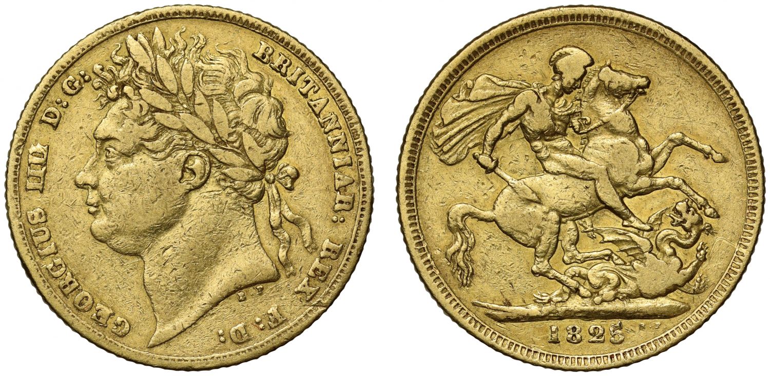 George IV 1825 Sovereign Laureate head, rarest type for year