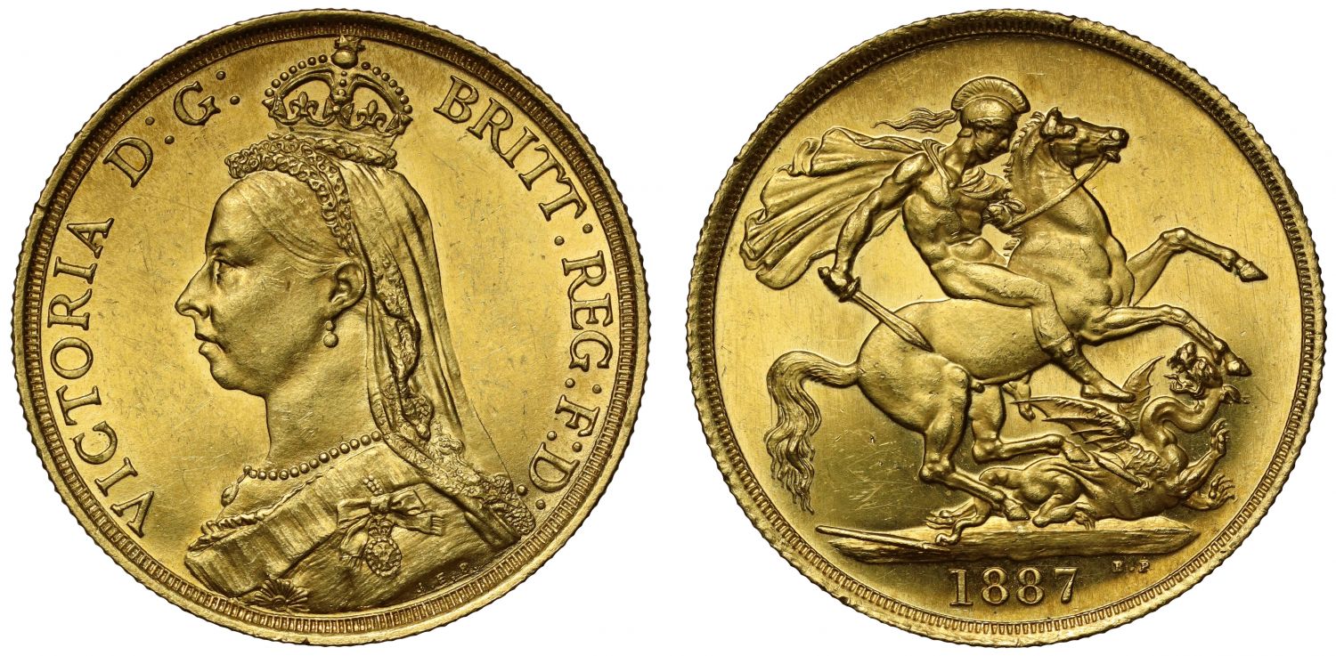 Victoria 1887 Two-Pounds Jubilee Issue, tall date, larger B.P.