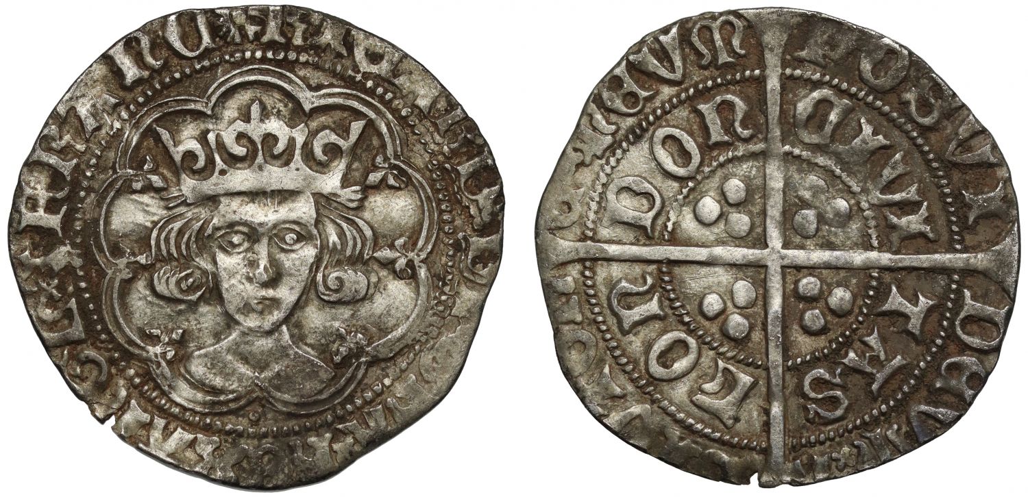 Richard III Groat, type III, London Mint, mint mark sun & rose 2 on obverse only