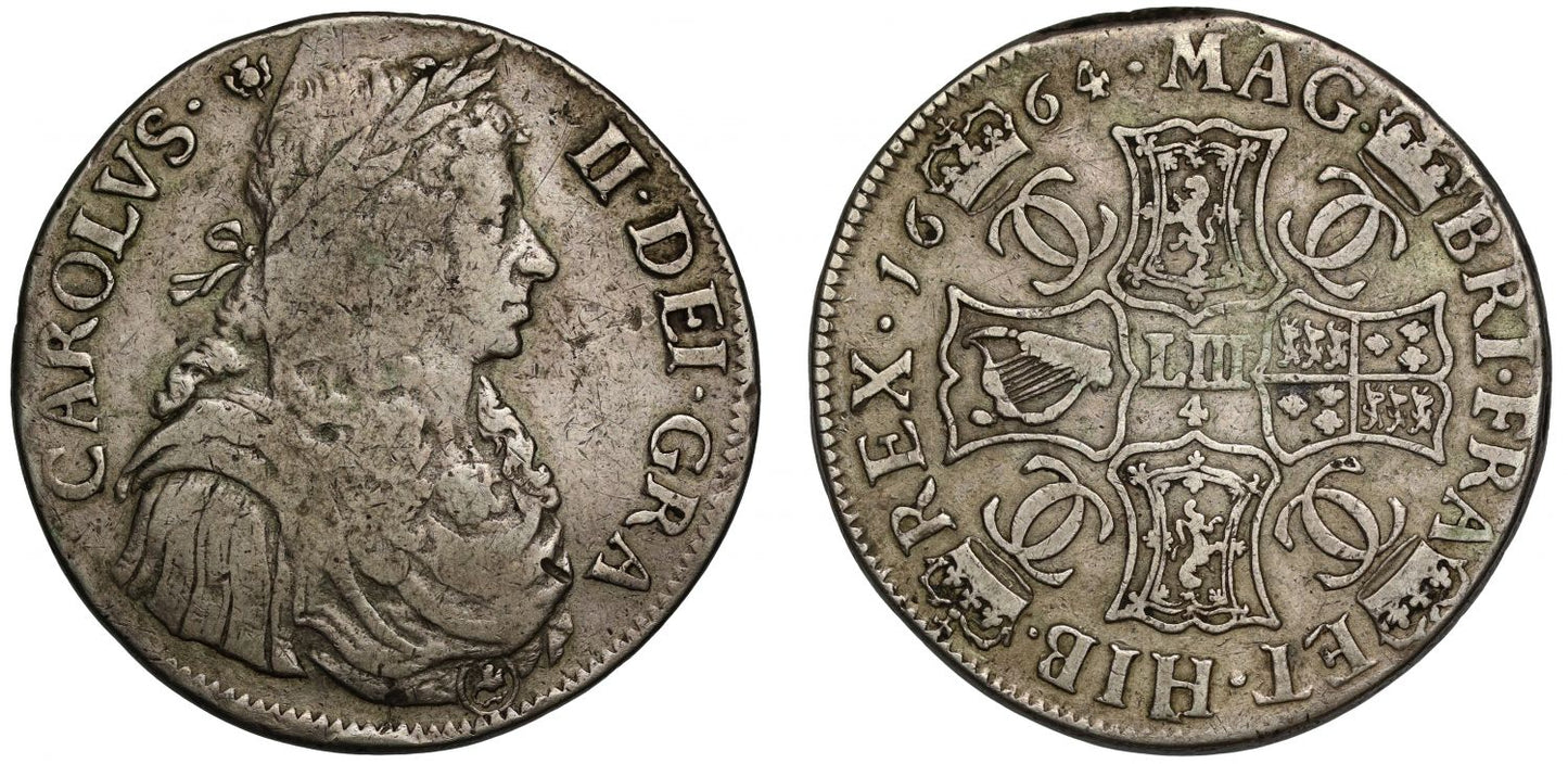 Scotland, Charles II 1664 Four-Merks type 1, thistle by head, first year issued VF25