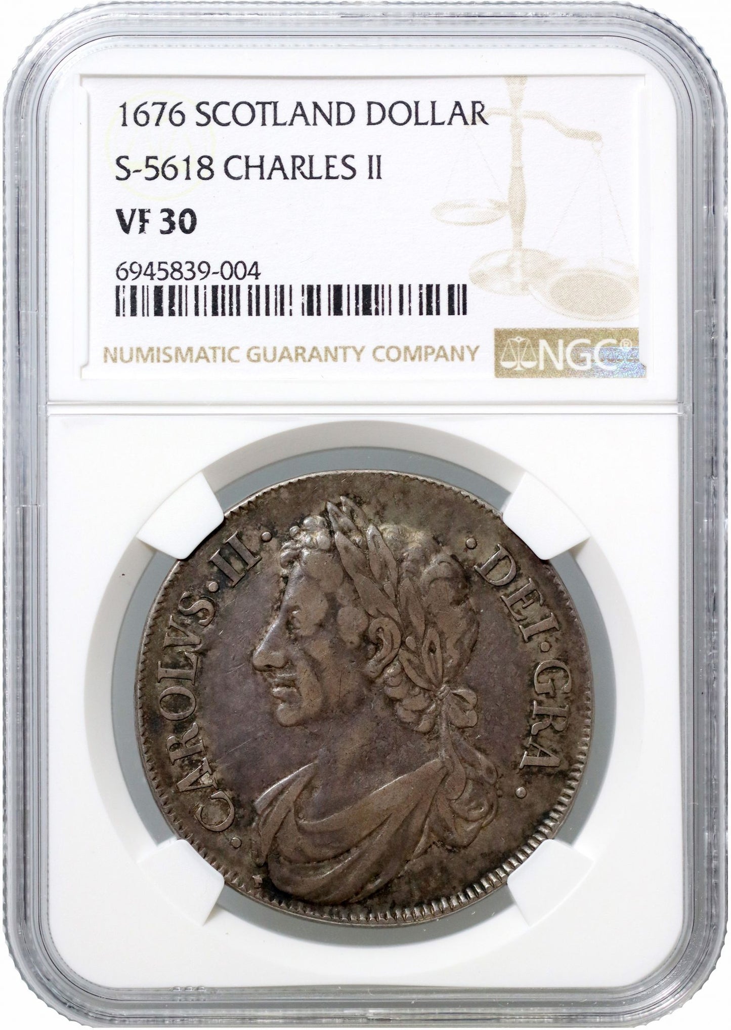 Scotland, Charles II 1676 Four-Merks second coinage, NGC VF30 Finest graded