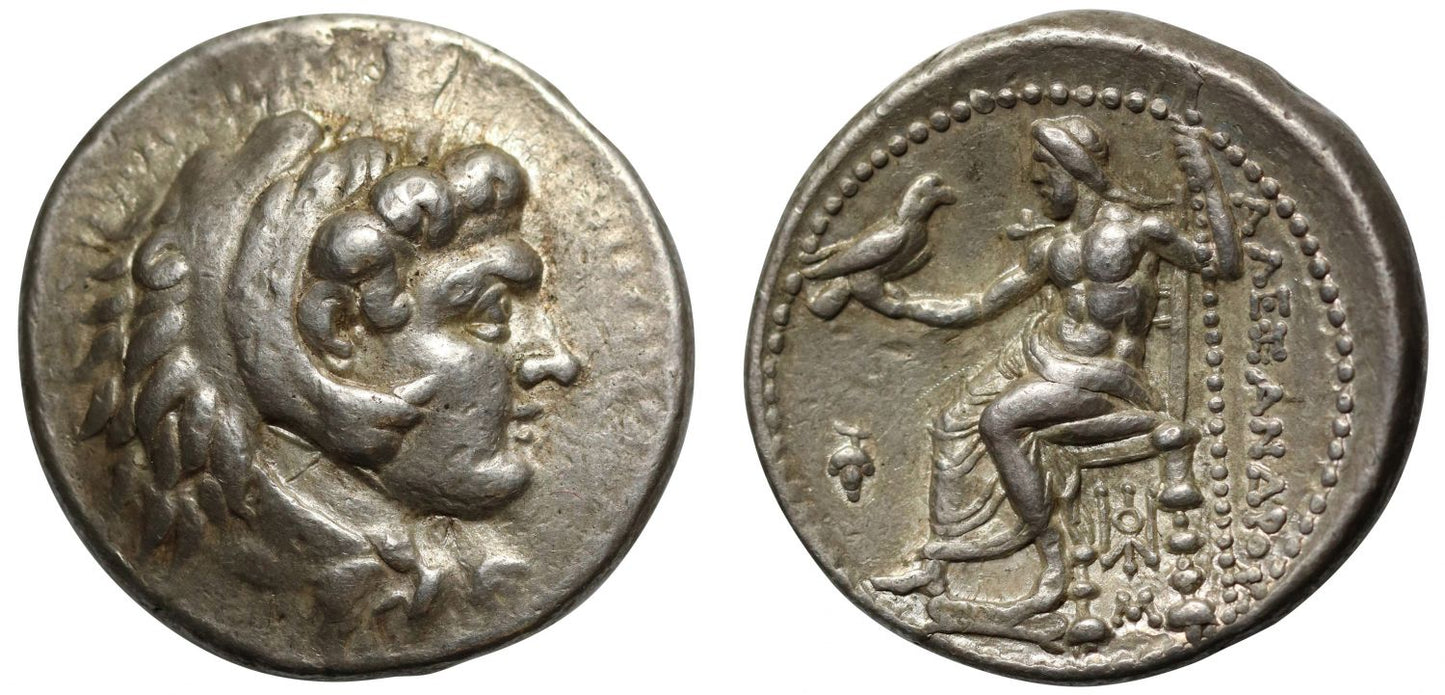 Macedon, Alexander III, Silver Tetradrachm, field symbol grapes, from the final issues of his lifetime, at his chosen capital, Babylon.
