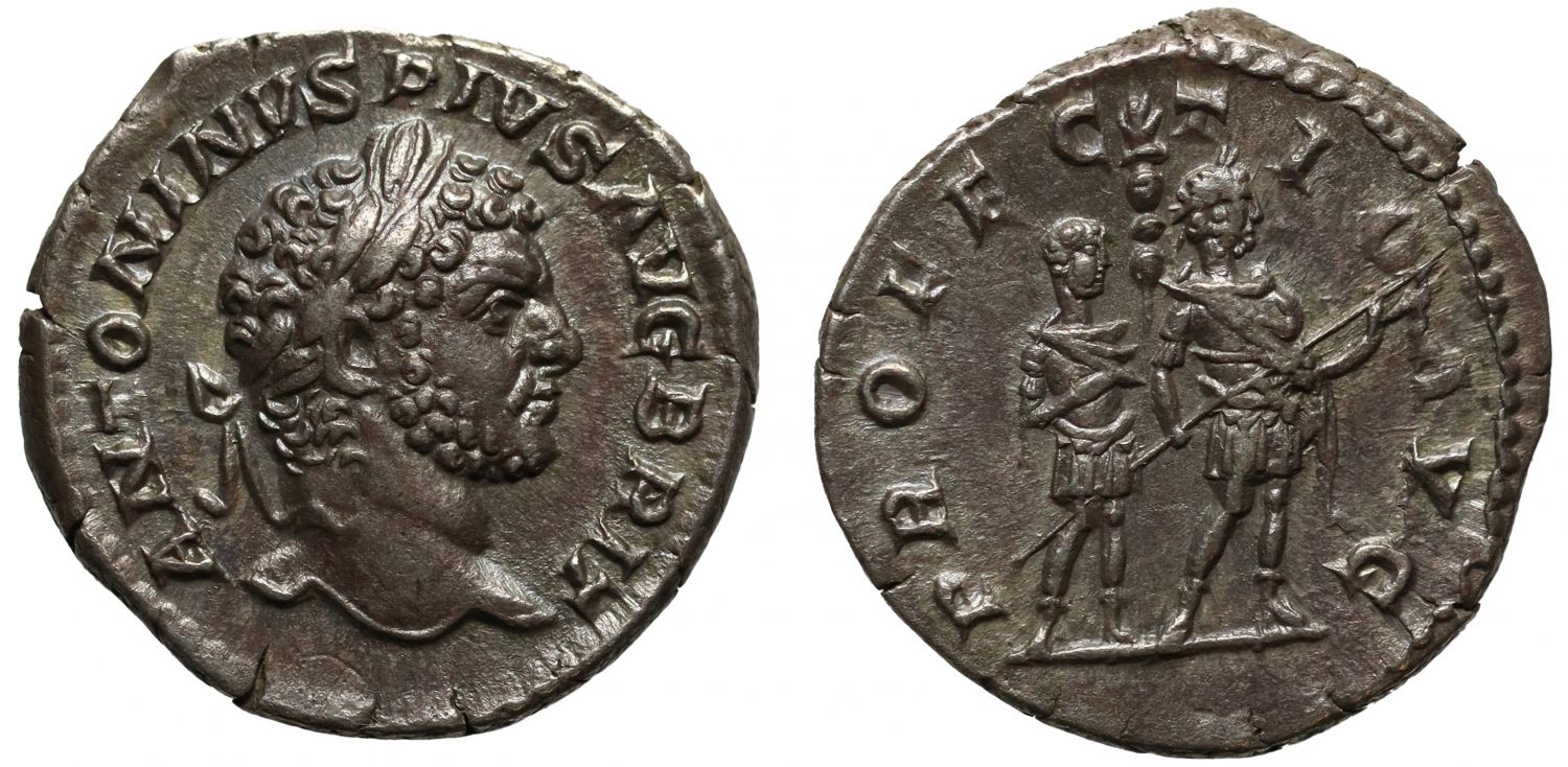 Caracalla, silver Denarius with AVG BRIT title.