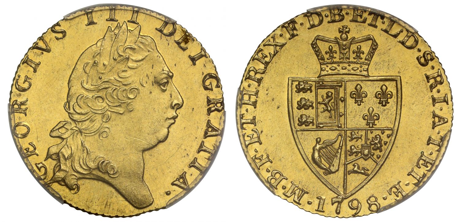 George III 1798 Guinea, fifth head, spade reverse MS63