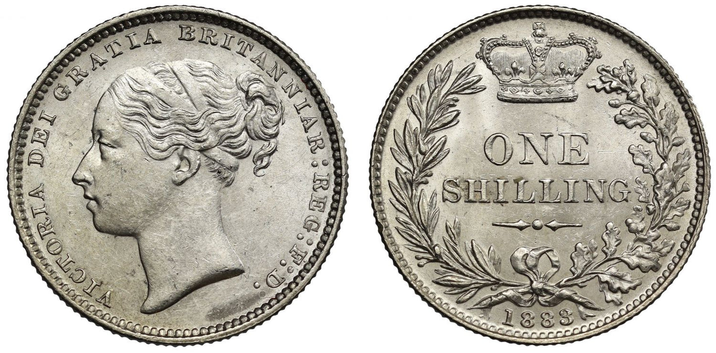 Victoria 1883 Shilling, 4th young head, MS62