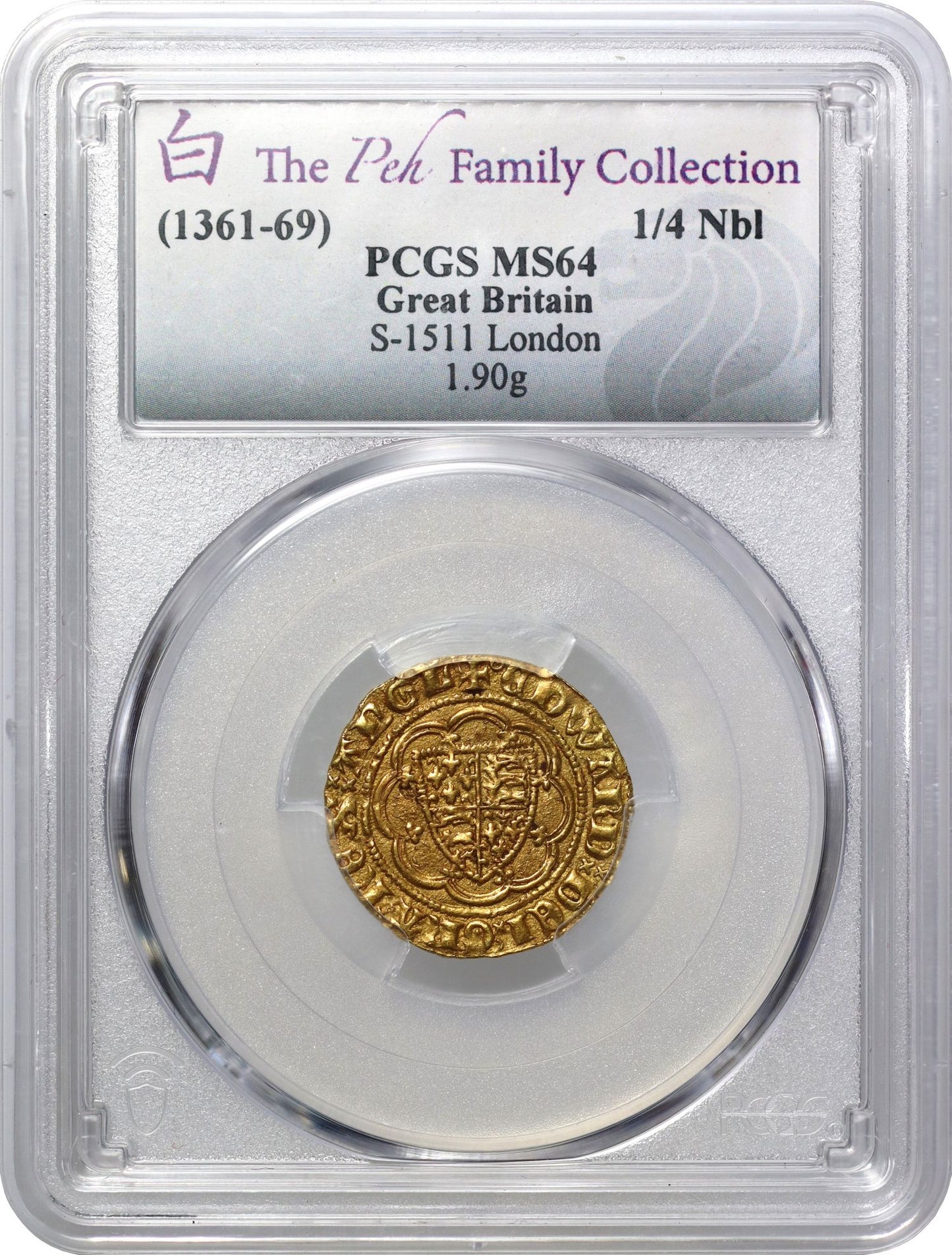 Edward III Quarter-Noble, Treaty Period, MS64, ex Peh, third finest example
