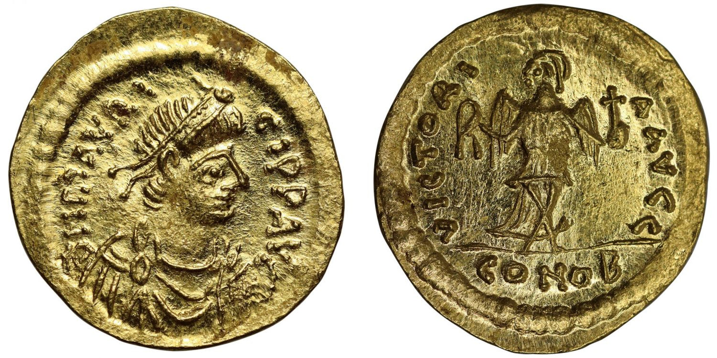 Maurice Tiberius, Gold Semissis, uncirculated.