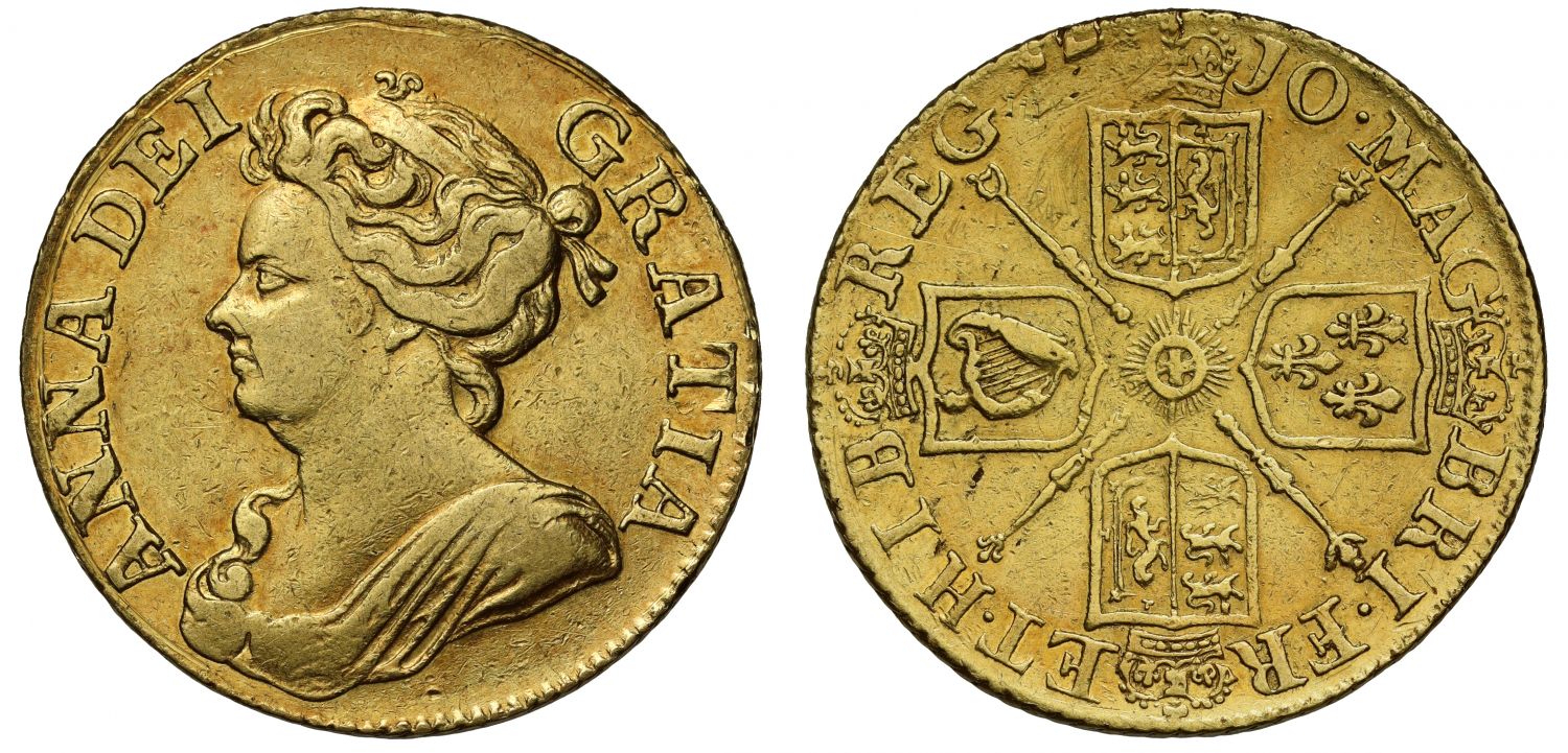 Anne 1710 Guinea, third bust
