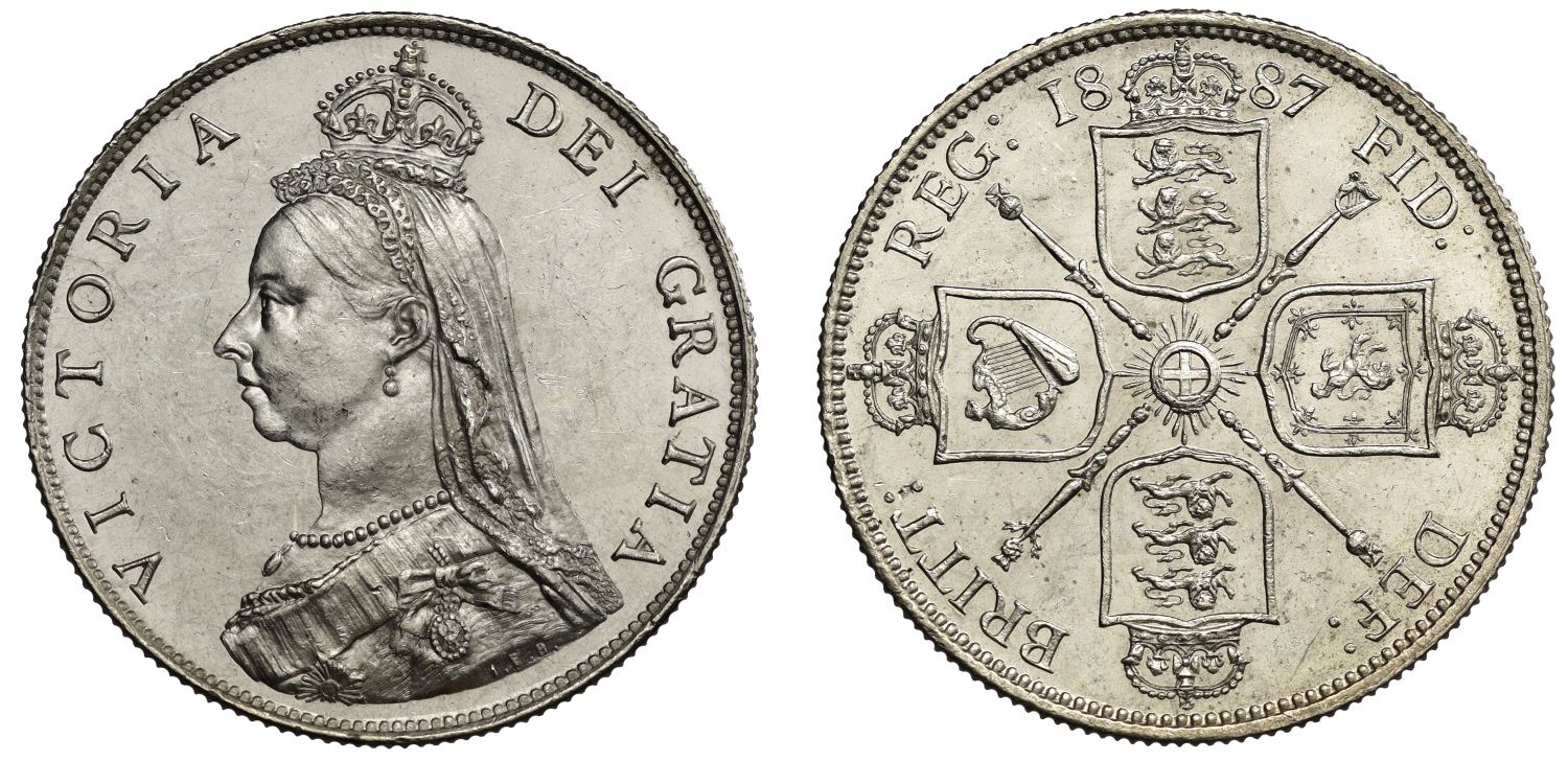 Victoria 1887 Florin, Golden Jubilee issue MS62, Davies 811 2/A