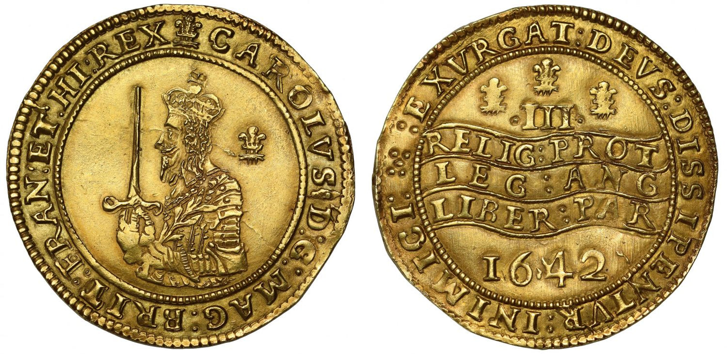Charles I 1642 Triple Unite, Oxford, MS62, provenance to 1888, ex Marsham, Bush, Clark and Brand
