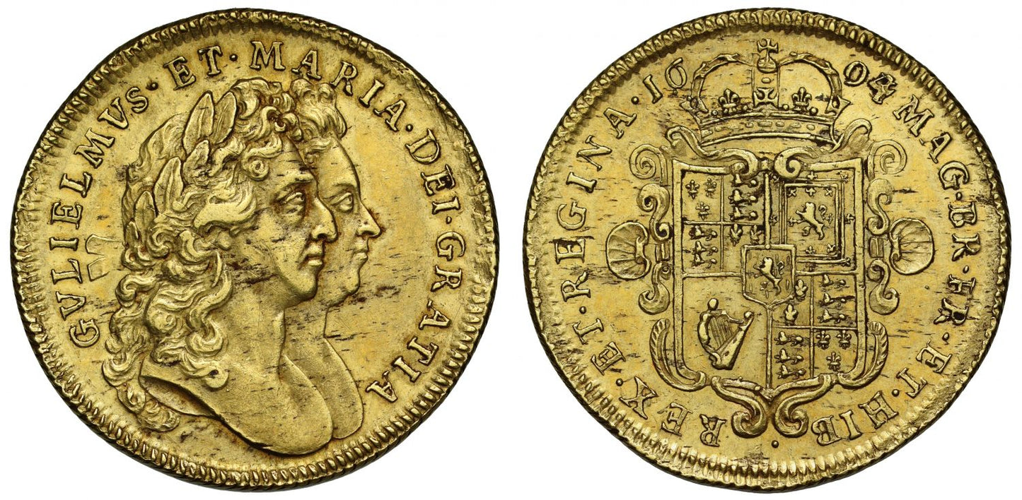 William and Mary 1694 Two-Guineas, 4 struck over 3 in date as usual
