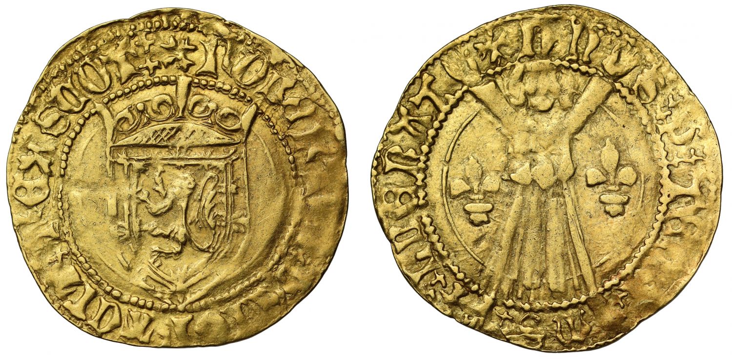 Scotland, Robert III gold Lion AU58, light coinage type II, no cross or nimbus