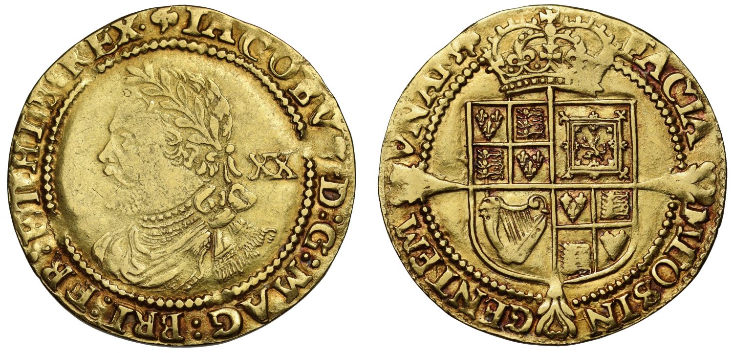 James I gold Laurel, 3rd coinage, 4th bust, initial mark lis