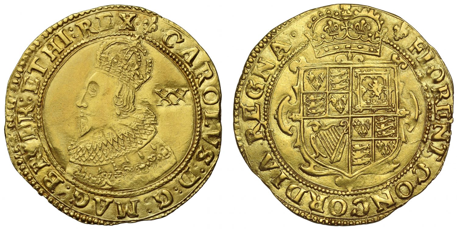 Charles I Unite, Group A, London mint, mm lis, plate image in English Standard Catalogue