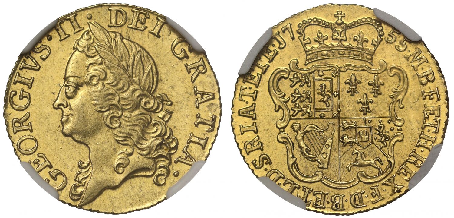 George II 1755 Half-Guinea, joint finest graded at MS62