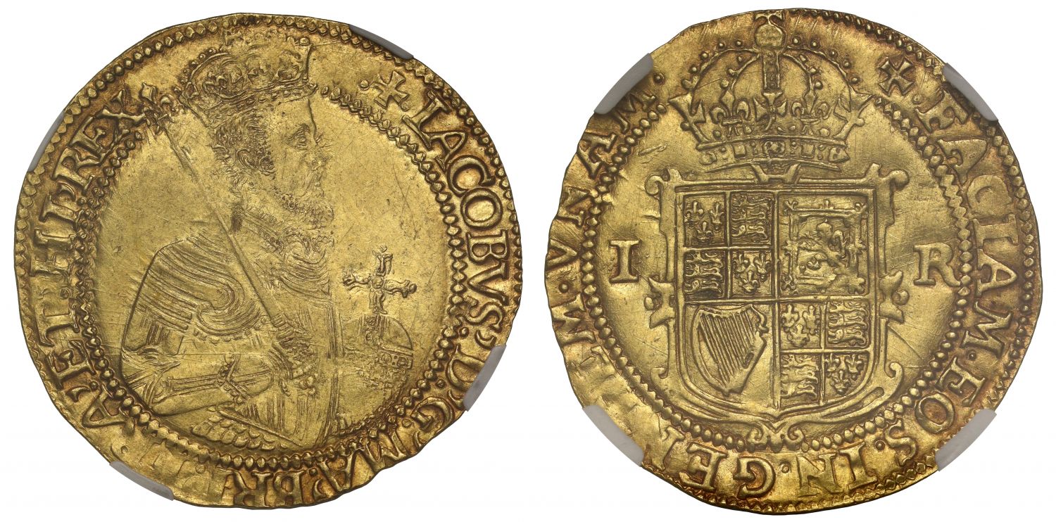 James I Unite, 2nd coinage, 5th bust, mm plain cross, Ex Ellerby Hoard