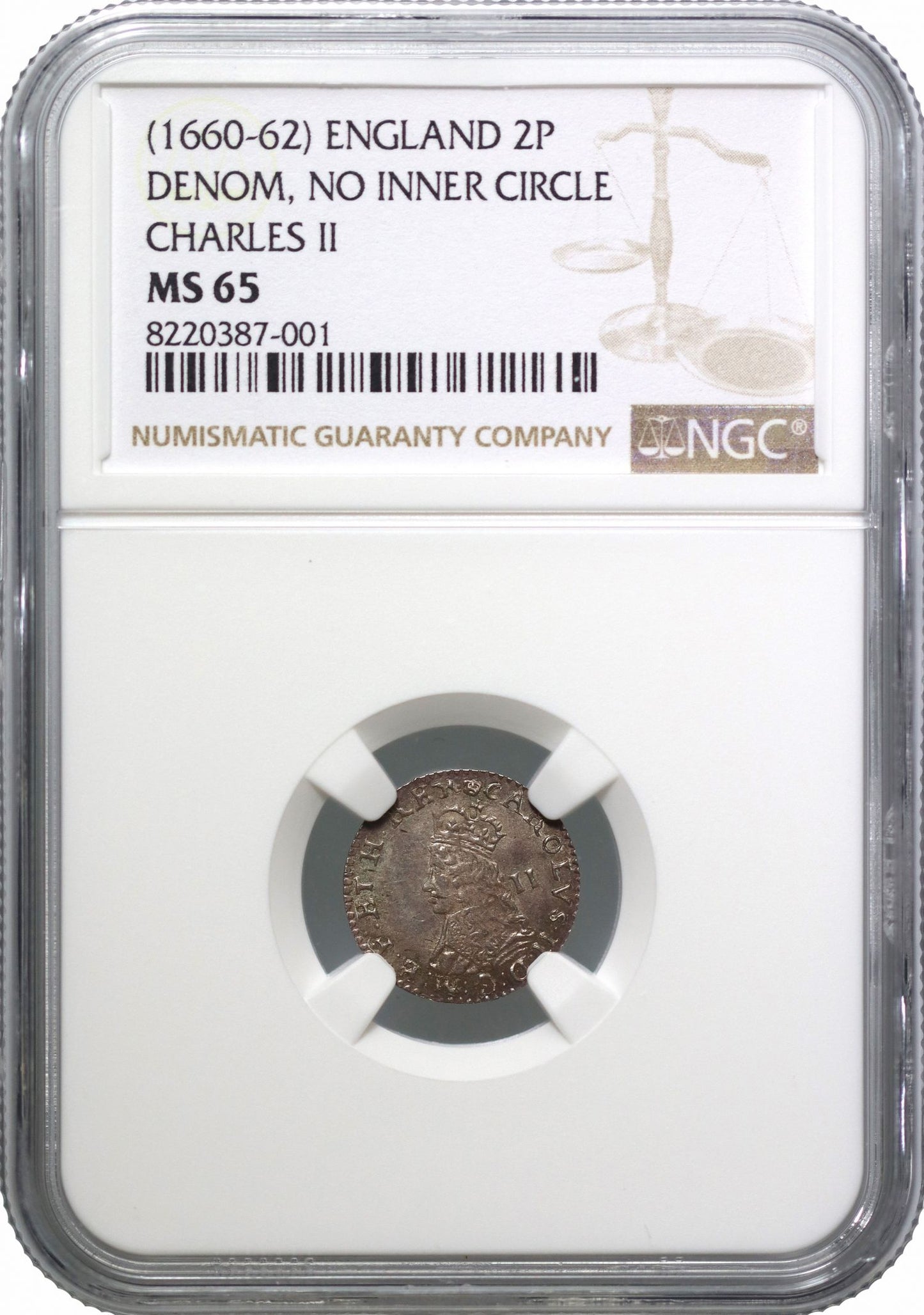 Charles II silver Twopence, undated milled 2nd issue, MS65, finest graded