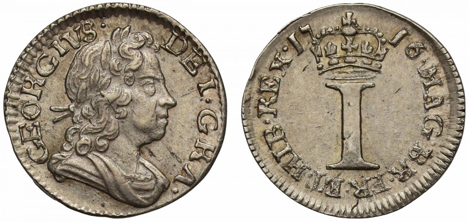 George I 1716 silver Penny, stop after date, NGC AU58