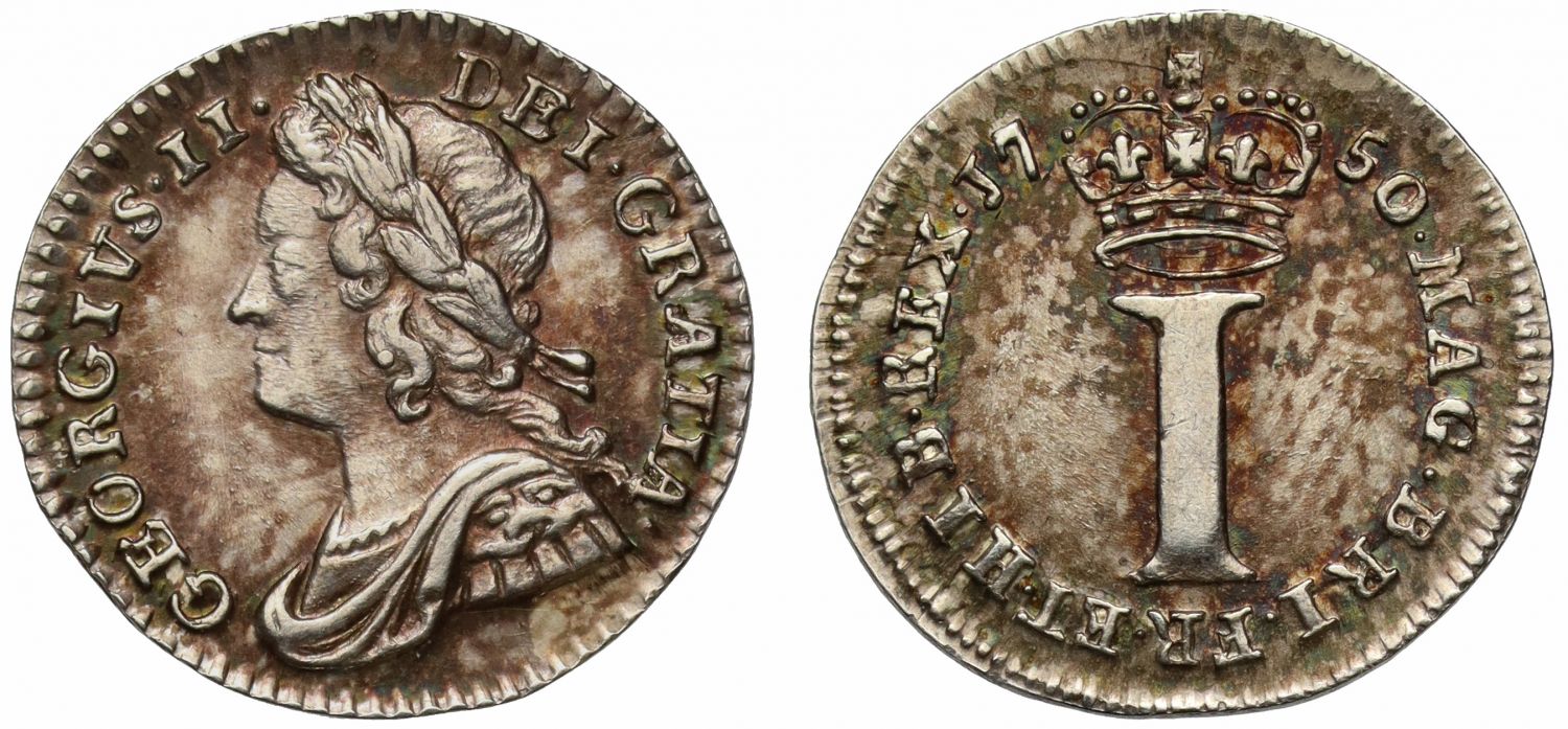 George II 1750 silver Penny, young head, NGC MS62