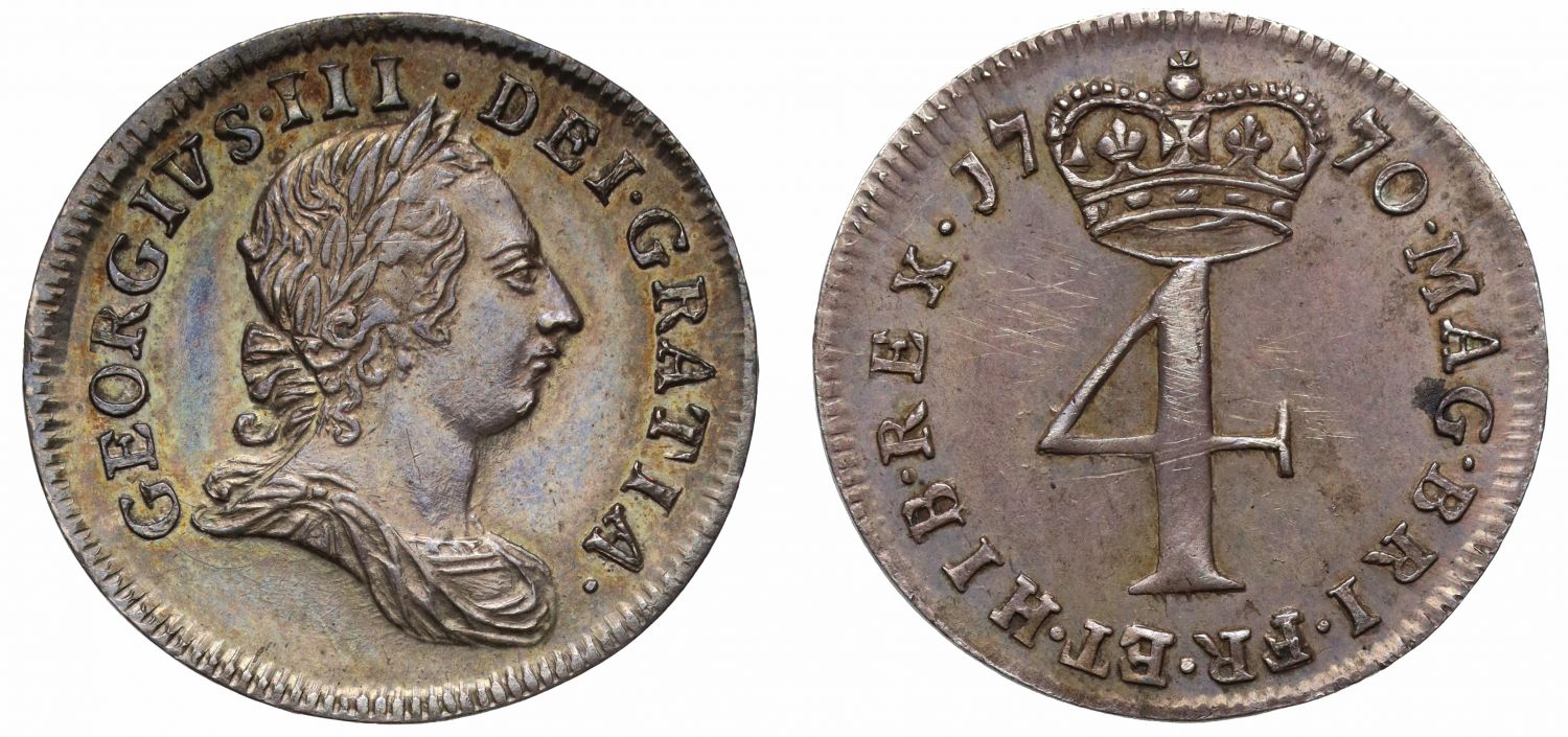 George III 1770 silver Fourpence, NGC AU58 - second finest graded