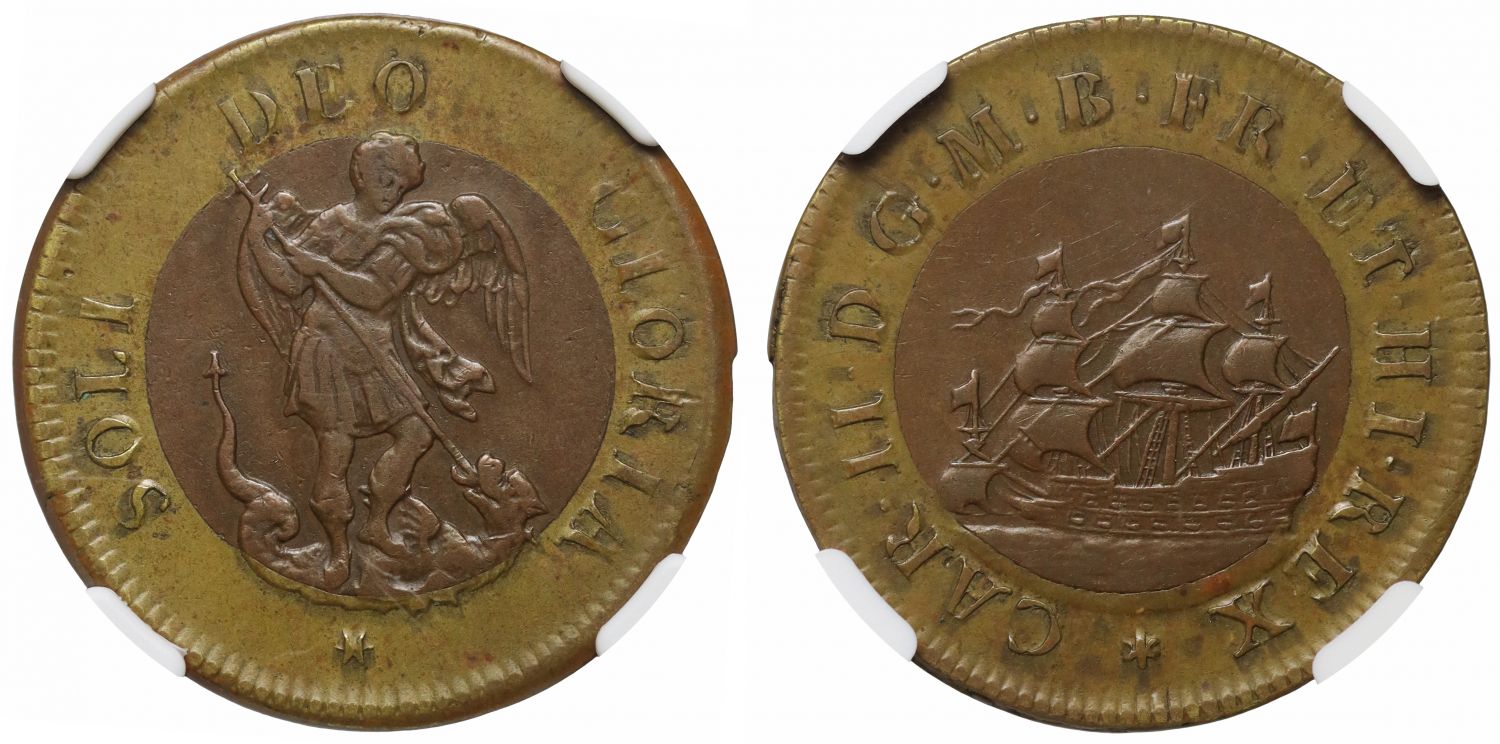 Charles II brass-copper Token touching ceremony, AU53, ex Gregory
