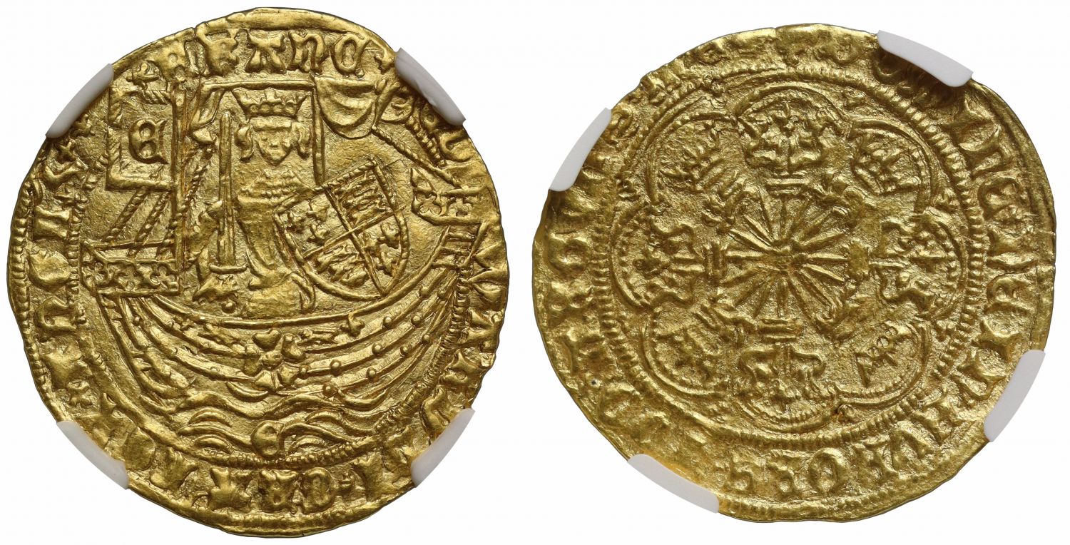 Edward IV gold Half-Ryal, York, MS64, E in waves, ex Tradewinds