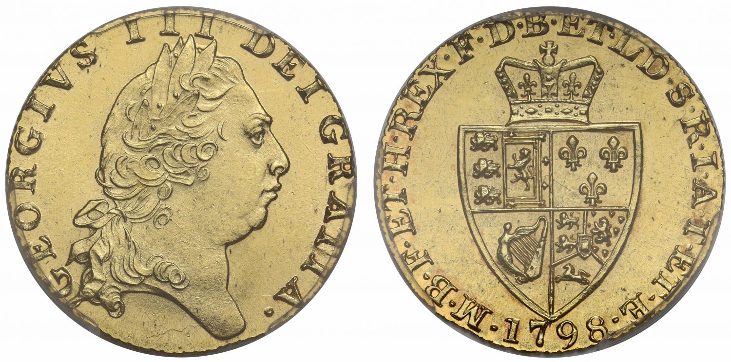 George III 1798 Guinea, fifth head, spade type reverse PCGS MS63