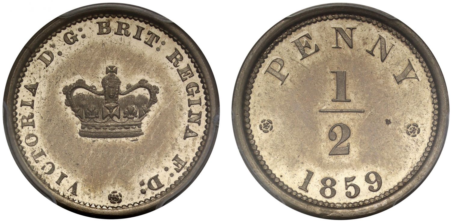 Victoria 1859 cupro-nickel pattern proof Halfpenny, PCGS PR63