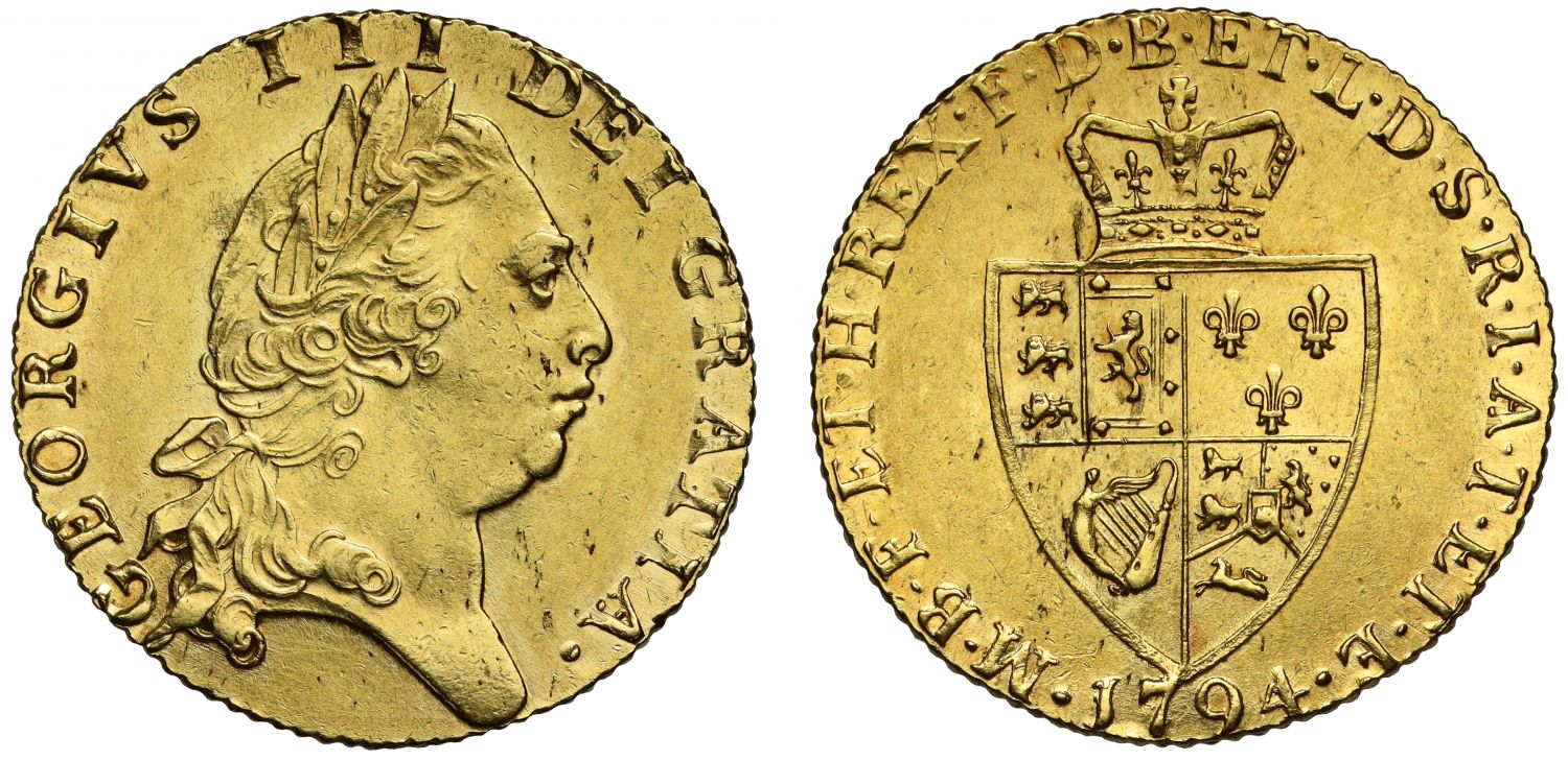George III 1794 Guinea spade reverse AU58