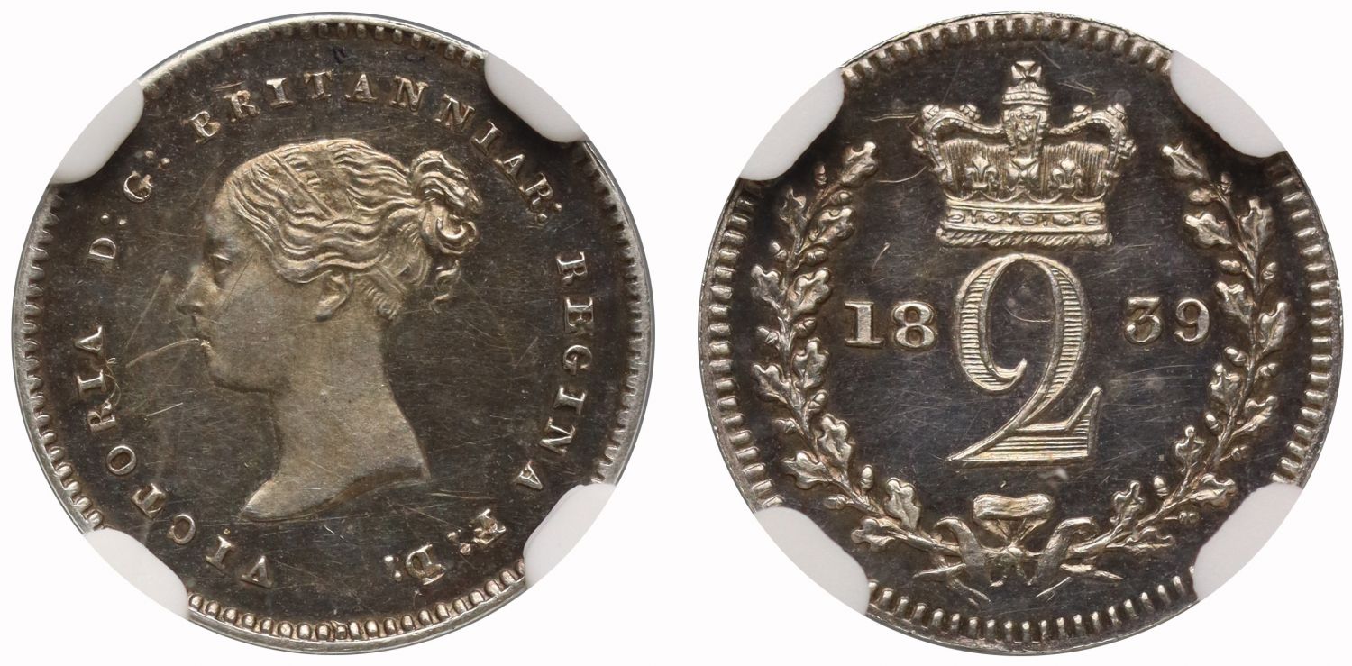 Victoria 1839 silver proof Twopence PF Details