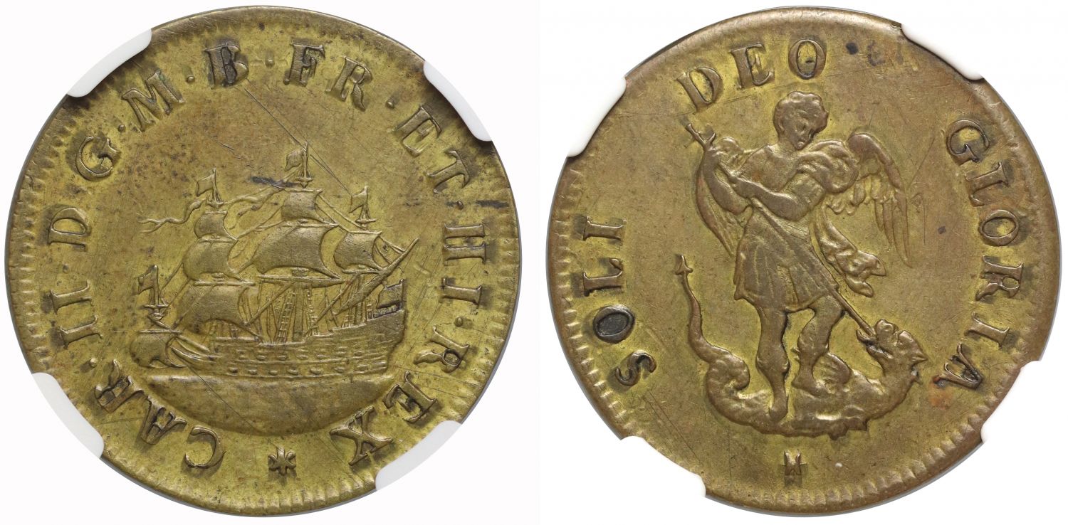 Charles II brass Touching ceremony Token, struck in brass, ex Gregory