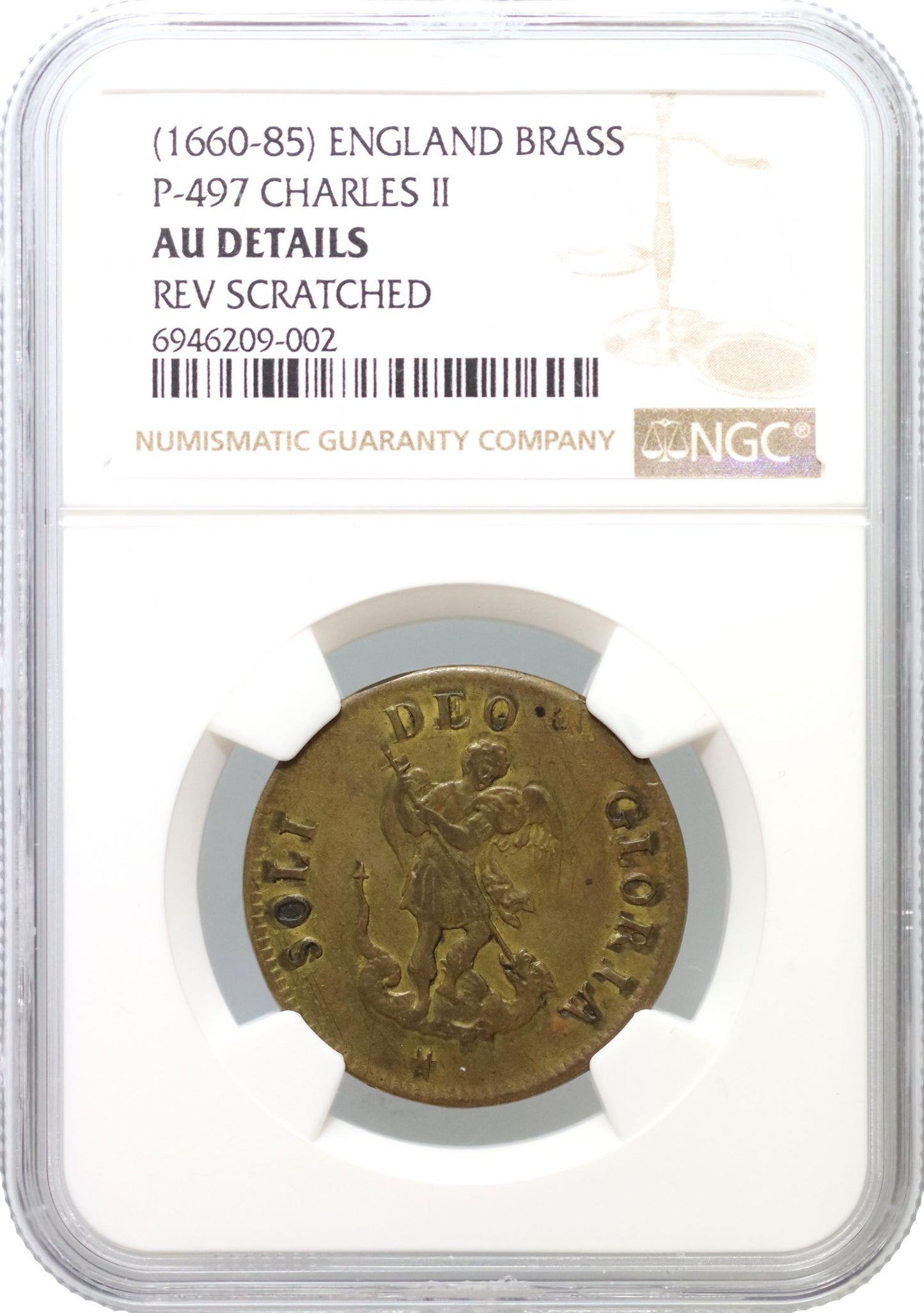 Charles II brass Touching ceremony Token, struck in brass, ex Gregory