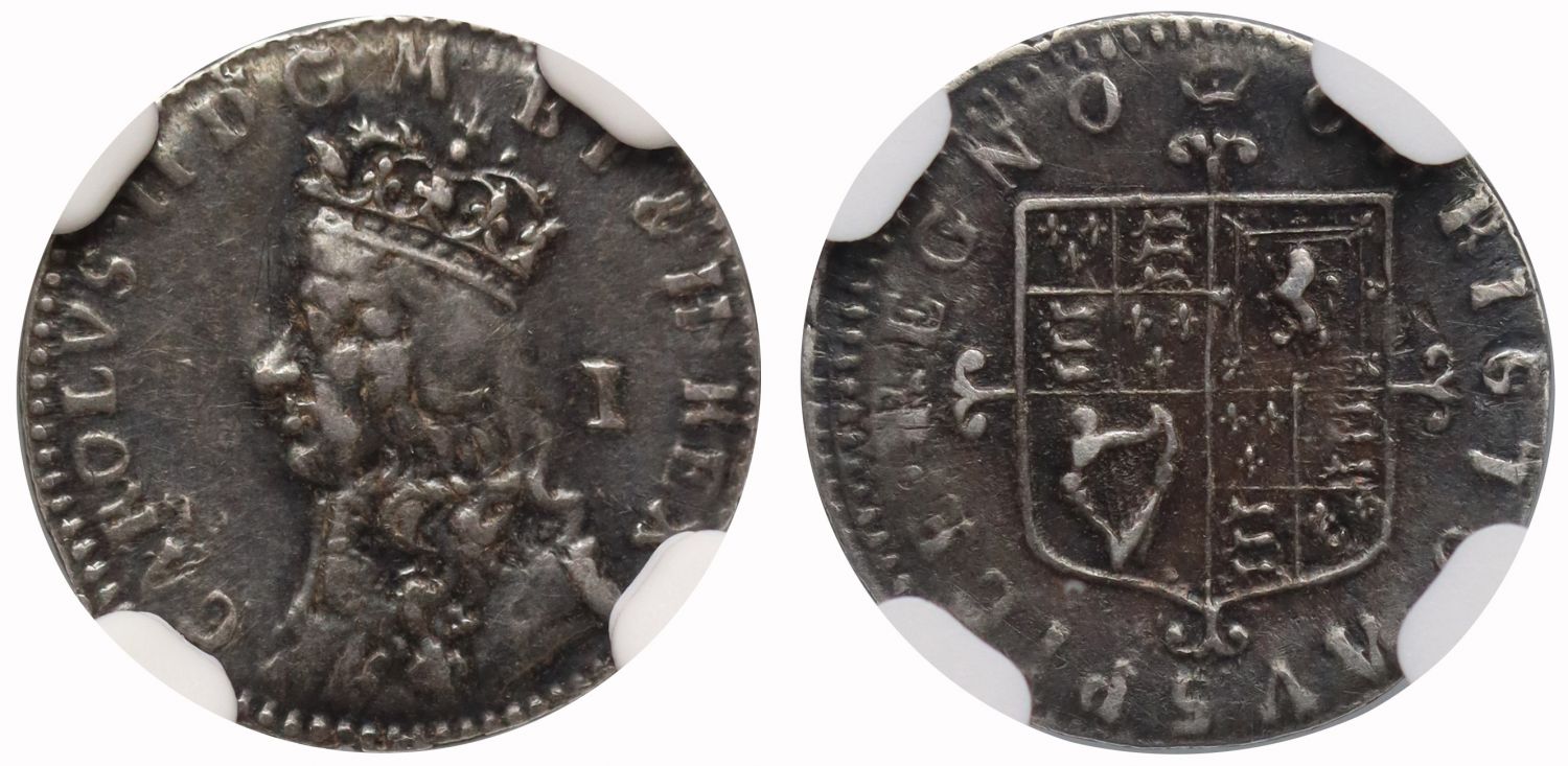 Charles II silver Penny, undated first milled issue, AU50