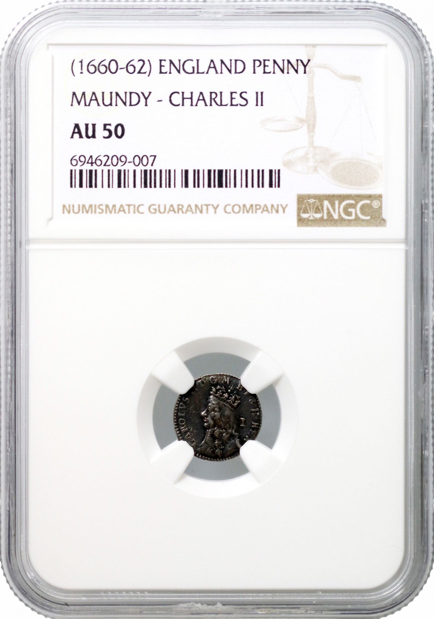 Charles II silver Penny, undated 1st milled issue, AU50