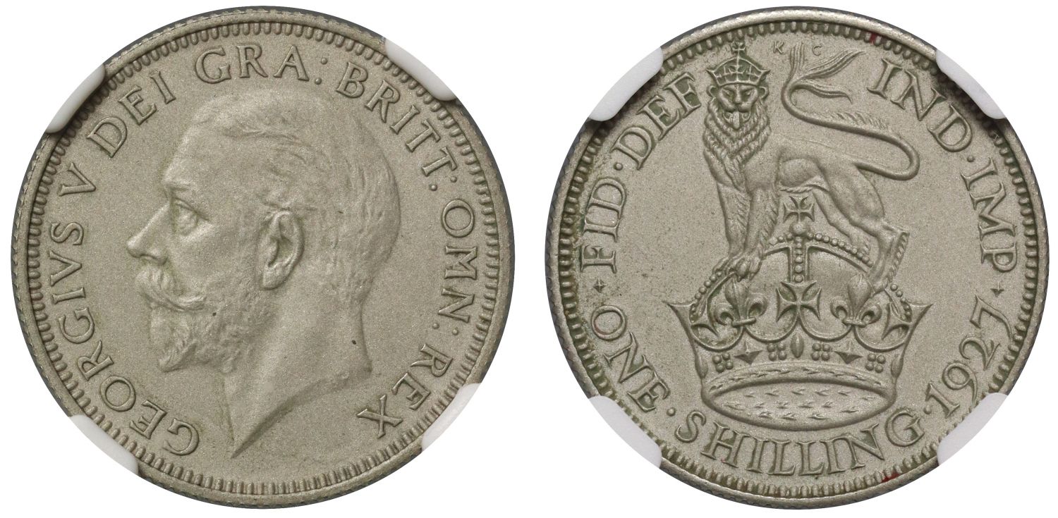 George V 1927 matte proof Shilling PF66 MATTE struck for experimental purposes