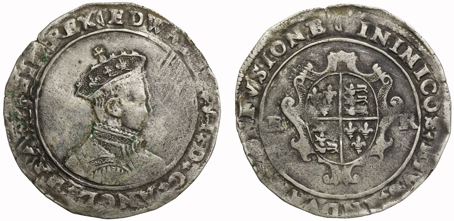 Edward VI Shilling, second Period, Durham House, mm bow, 1549