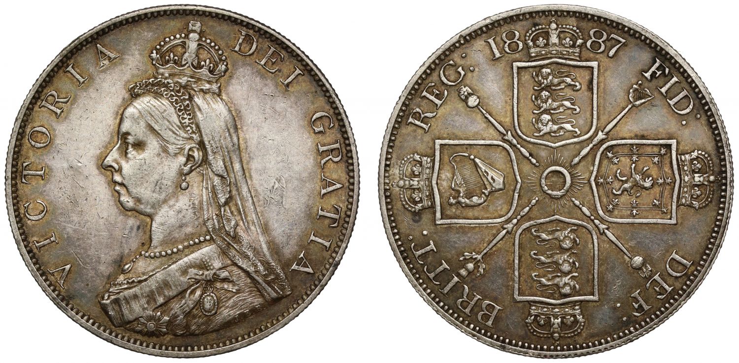 Victoria 1887 Double Florin Roman I in date, Jubilee head