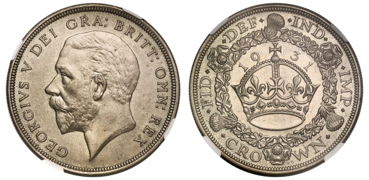 George V 1931 'Wreath' type Crown. NGC MS62